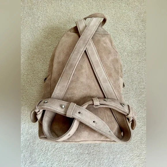 BAGGU Small Leather Backpack in Dune Tan Suede - Picture 7 of 11